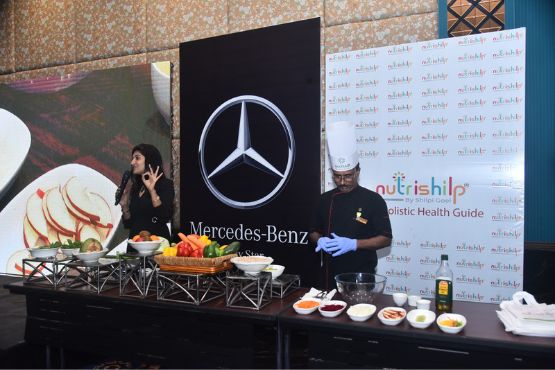 At Mayfair, Raipur, Shilpi Goel with the chef during Mercedes' healthy recipe workshop