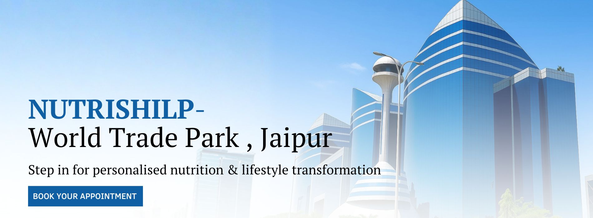 Jaipur skyline with healthy food elements, symbolizing Nutrishilp's arrival.