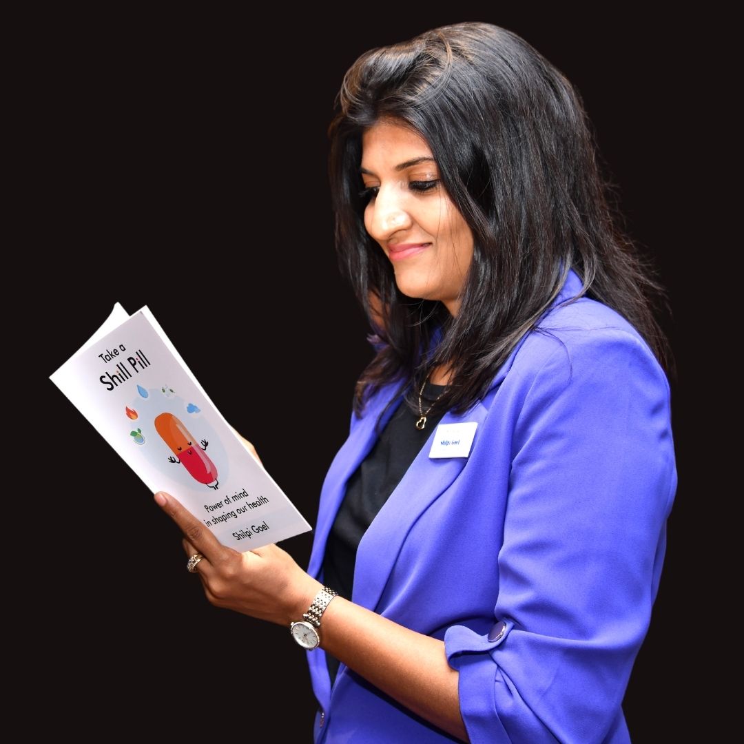 The author, Shilpi Goel, of 'Take a Shill Pill' reading this book